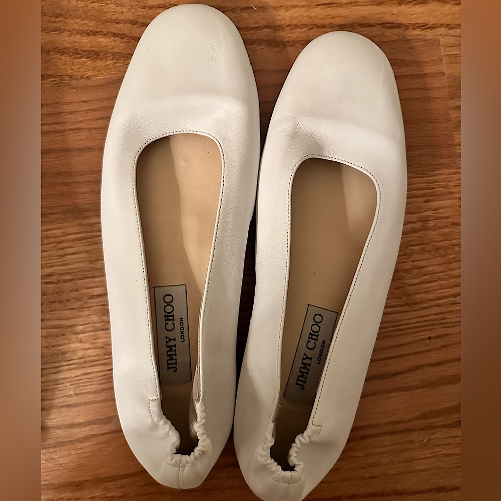 Jimmy Choo white leather flats size 39.5